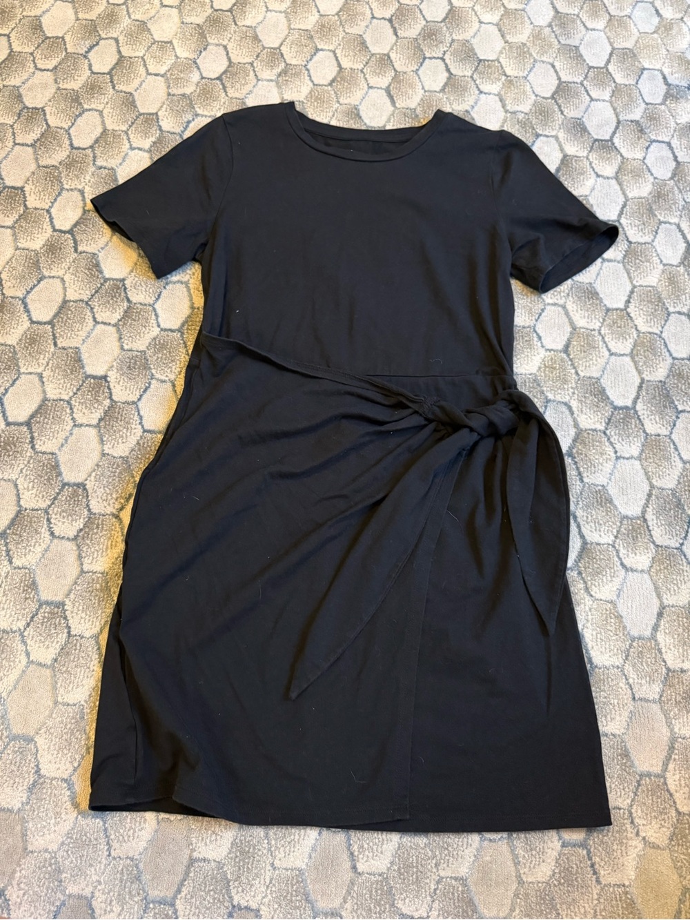 a new day Black Short Sleeve Tie-Waist Midi Dress